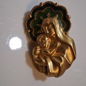 Gold Religious Brooch with Green Enamel Avon 250072